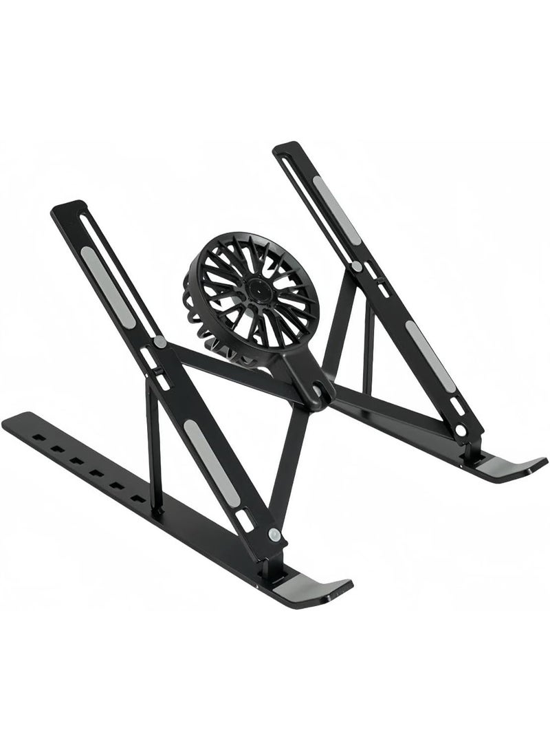 Adjustable Laptop Stand with Detachable Cooling Fan, Portable Foldable Notebook Riser with Heat Sink, USB Powered, Ergonomic & Anti-Slip Design for 10"–17" Laptops - Image 1