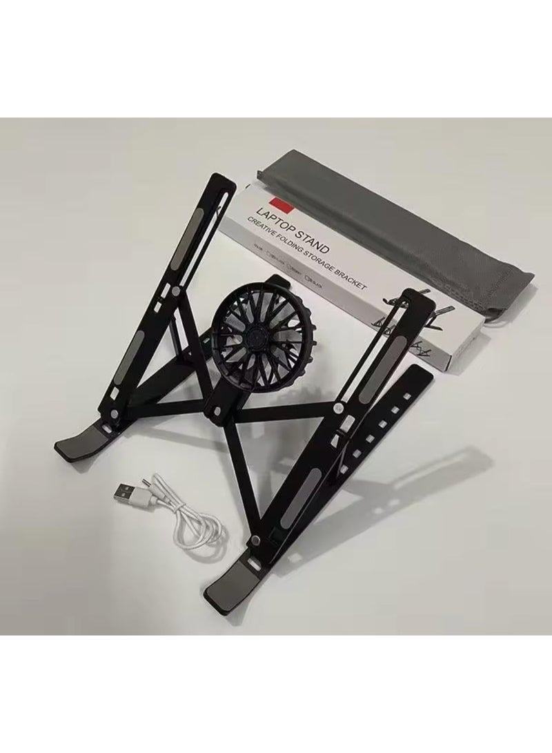Adjustable Laptop Stand with Detachable Cooling Fan, Portable Foldable Notebook Riser with Heat Sink, USB Powered, Ergonomic & Anti-Slip Design for 10"–17" Laptops - Image 2