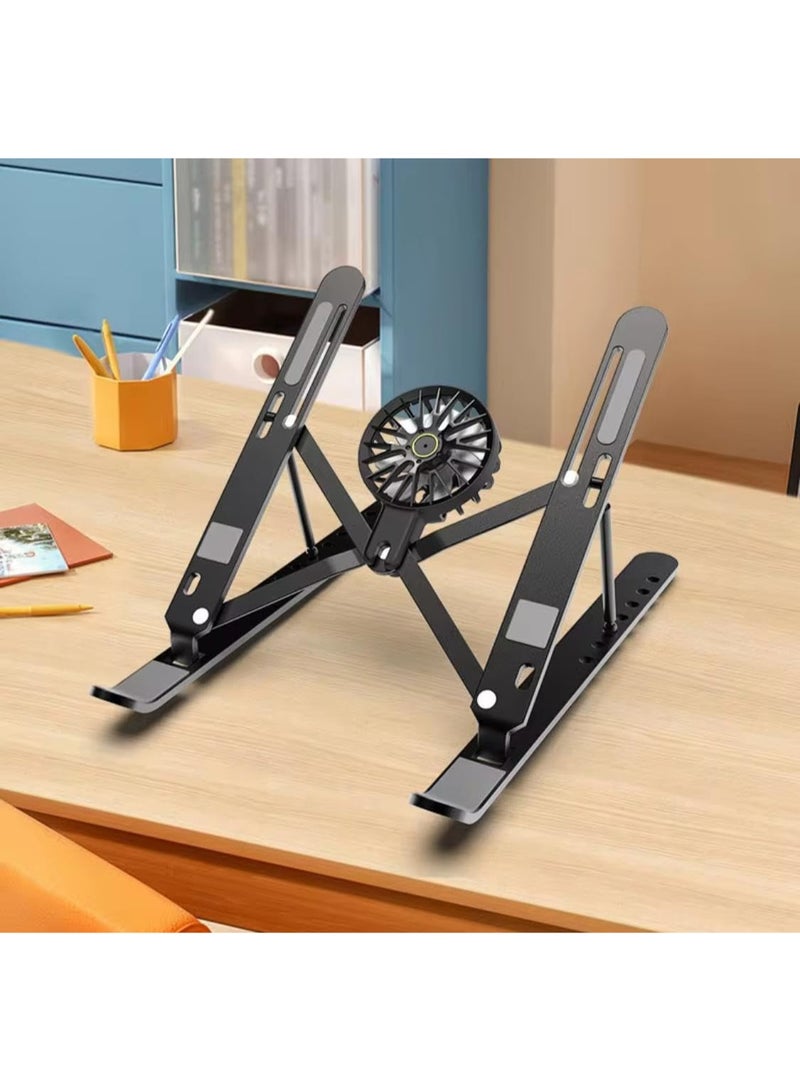 Adjustable Laptop Stand with Detachable Cooling Fan, Portable Foldable Notebook Riser with Heat Sink, USB Powered, Ergonomic & Anti-Slip Design for 10"–17" Laptops - Image 3