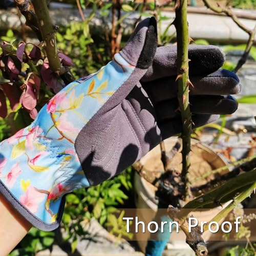 KDK قفازات حديقة KDK للنساء، قفازات حديقة مرنة وقابلة للتنفس، قفازات عمل جلدية للزراعة، الحفر والتقليم (M-Birds) - Image 3