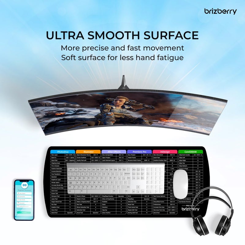 ARTBRIZ ® Brizberry Extended Mouse Pad, Desk Mat, 740mm x 310mm x 3mm Large Printed Premium Anti Skid Rubber Base for Desktop Laptop Keyboard (DM Design 27) - Image 3