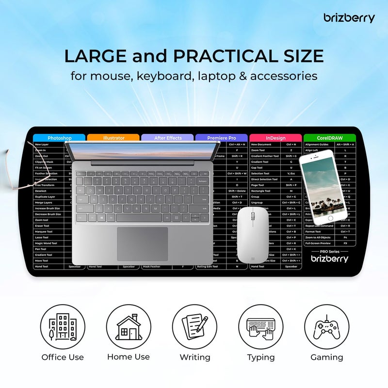 ARTBRIZ ® Brizberry Extended Mouse Pad, Desk Mat, 740mm x 310mm x 3mm Large Printed Premium Anti Skid Rubber Base for Desktop Laptop Keyboard (DM Design 27) - Image 5