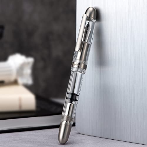 Asvine P36 Titanium Fountain Pen Clear Transparent Acrylic Piston Filling Pen, Bock Broad Nib Smooth Writing Pen Case Set - Image 2