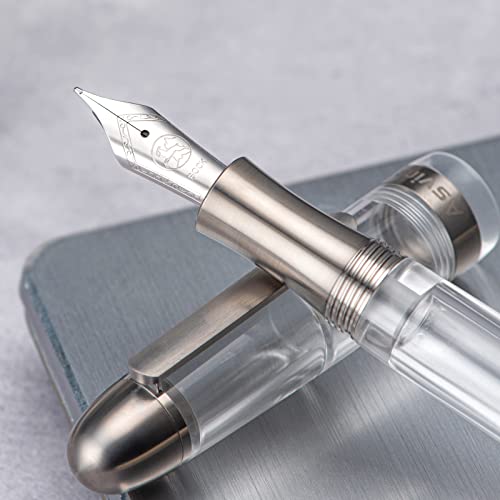 Asvine P36 Titanium Fountain Pen Clear Transparent Acrylic Piston Filling Pen, Bock Broad Nib Smooth Writing Pen Case Set - Image 4
