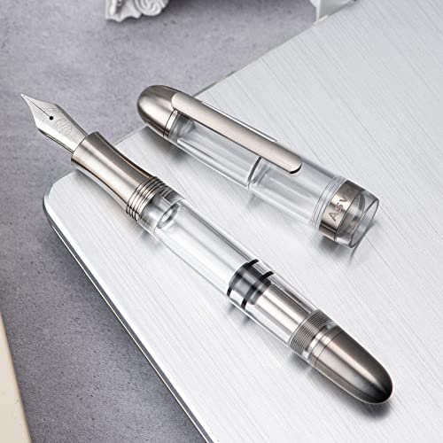 Asvine P36 Titanium Fountain Pen Clear Transparent Acrylic Piston Filling Pen, Bock Broad Nib Smooth Writing Pen Case Set - Image 3