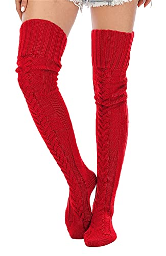 SherryDC Women's Cable Knit Thigh High Socks Winter Boot Stockings Extra Long Over Knee High Leg Warmers - Image 2