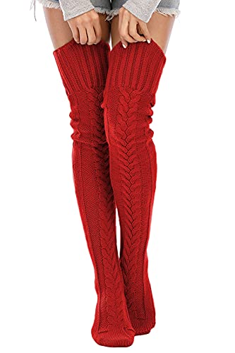 SherryDC Women's Cable Knit Thigh High Socks Winter Boot Stockings Extra Long Over Knee High Leg Warmers - Image 5