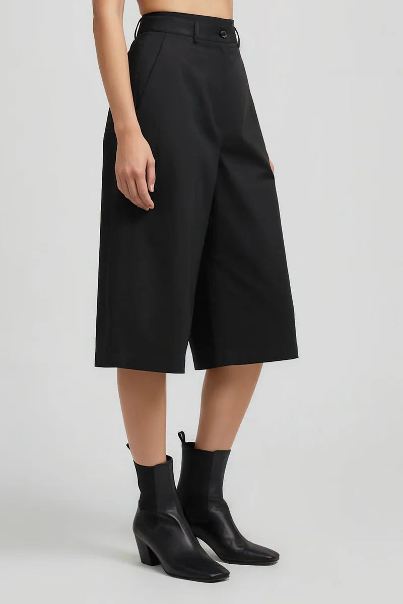 Genes Lecoanet Hemant Wide-Leg Culottes in Black Cotton Poplin