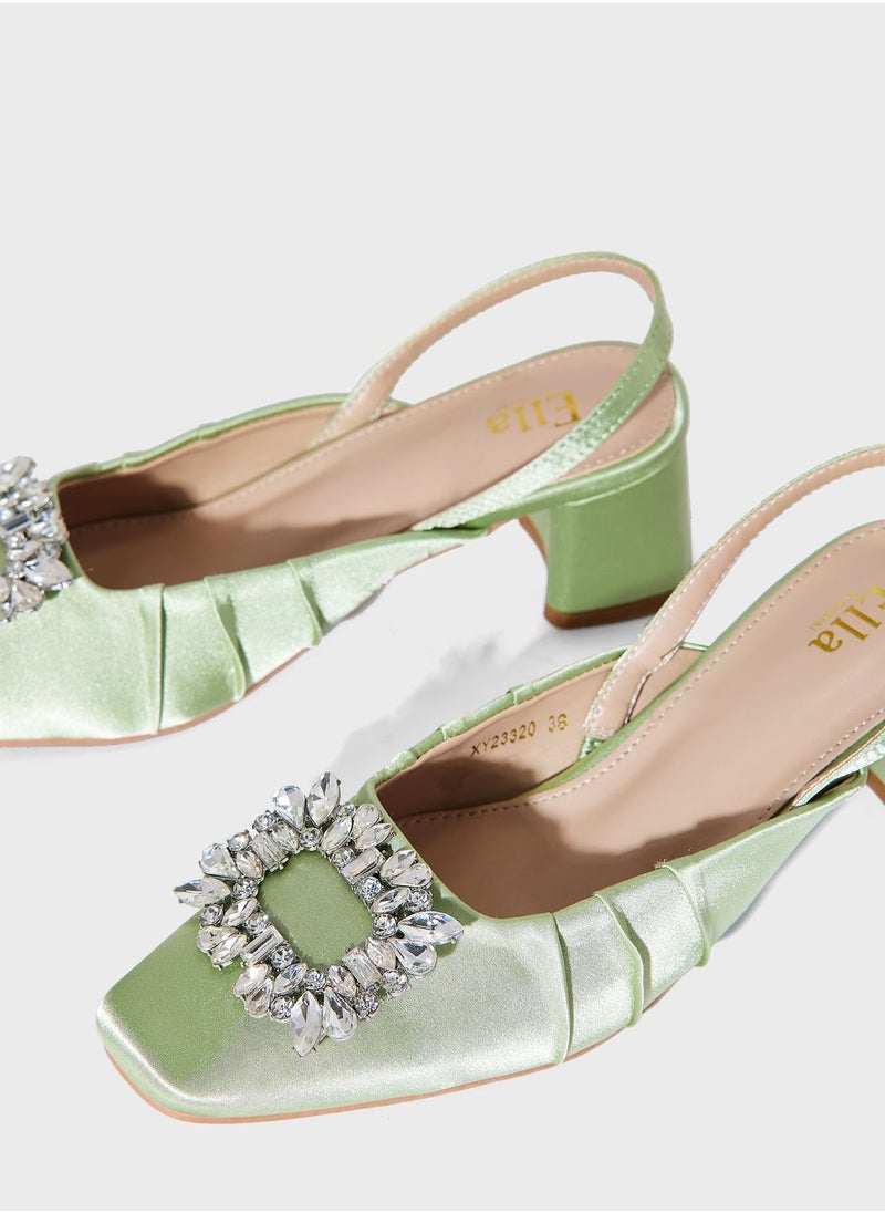 Ella Limited Edition - Silk Embellished  Heeled Mule - Image 1