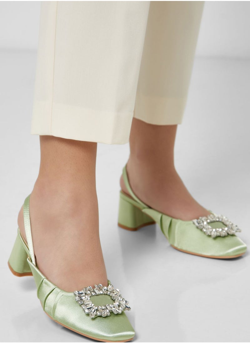 Ella Limited Edition - Silk Embellished  Heeled Mule - Image 1