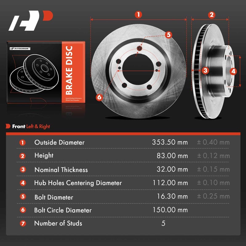 A-Premium 13.92 inch (353mm) Front Vented Disc Brake Rotors Compatible with Select Toyota and Lexus Models - Land Cruiser 2016-2021, Sequoia 2008-2021, Tundra 2007-2021, LX570 2016-2020, 2-PC Set - Image 5