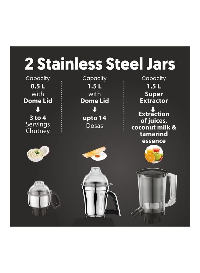 Preethi Mg-255 Mixer Grinder, 4 Jars - Super Extractor Juicer Jar, Master Chef Food Processor Jar 1000 W Zodiac 2 Black - Image 4
