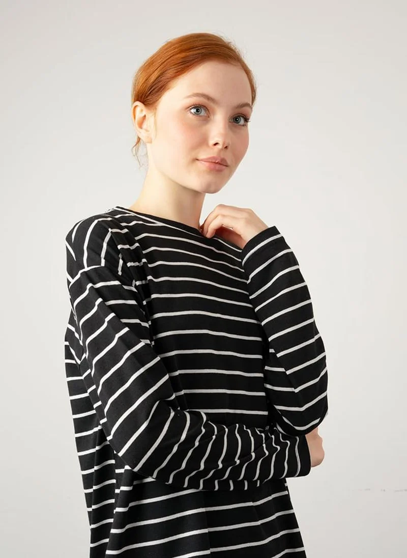 بور لا كارا من مودانيسا Striped Combed Cotton Tunic Black