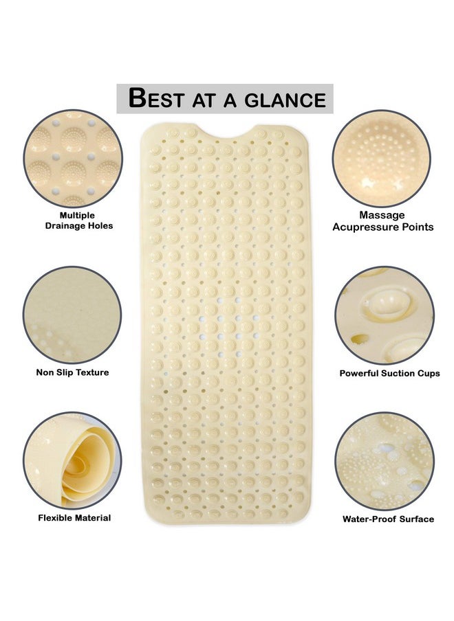 HOKIPO - Ar2825-Bg Pvc Extra Long Bath Tub Antislip Shower Mat With Anti-Skid Suction Cups Drain Holes For Bathroom (100 X 40 Cm, Beige) - Image 1