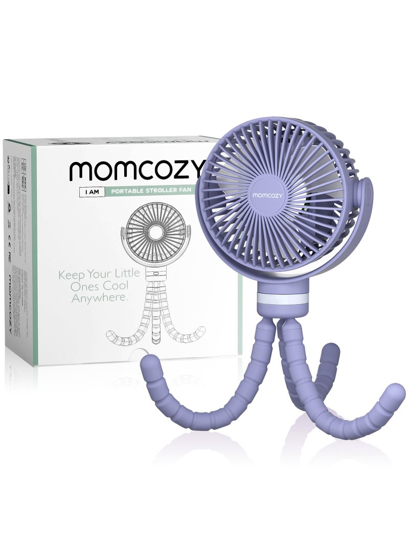Momcozy مروحة عربة أطفال محمولة، عمر بطارية طويل جدًا 27 ساعة، 4 سرعات قابلة للفصل تدور 360 درجة، إضاءة ليلية LED مع وضعين، مروحة تبريد محمولة قابلة للشحن عبر USB للسفر، مقعد السيارة، غرفة النوم  - Image 1