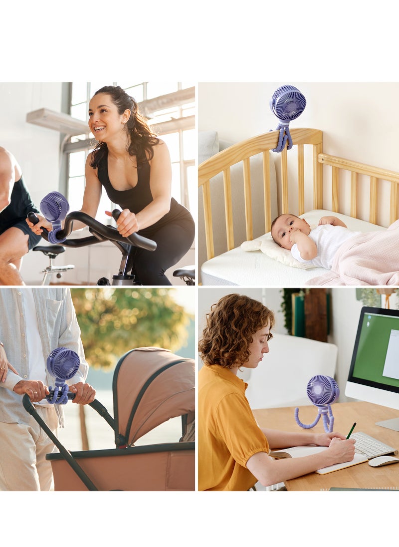 Portable Stroller Fan, 27H Ultra-long Battery Life, Detachable 4 Speed 360°Rotate, LED Night Light with 2 Modes, USB Rechargeable and Handheld Cooling Fan for Travel, Car Seat, Bedroom