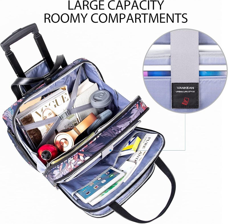 VANKEAN Rolling Laptop Case with Wheels, Premium Rolling Travel Luggage Bag Fits Up to 15.6 Inch Laptop, Carry On Briefcase, Water-Proof, RFID Pockets, Black - Image 3