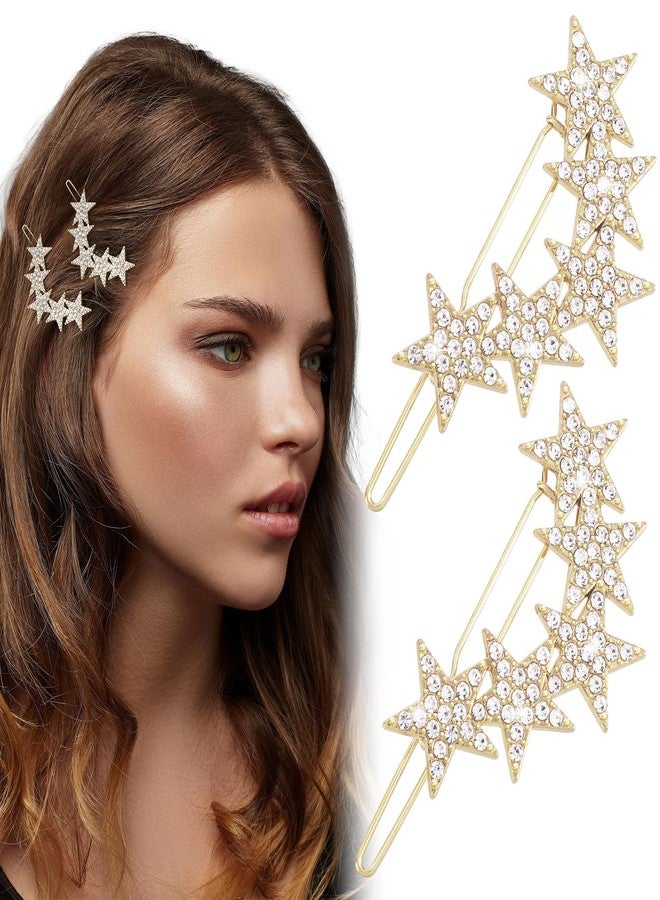 Mxxipp 2pcs Star Hair Pin for Women, Sparkly Rhinestone Hair Bang Clips, Non-Slip Shiny Star Hair Barrette Accessories for Long Short Straight Curly Hair- Gold - Image 1