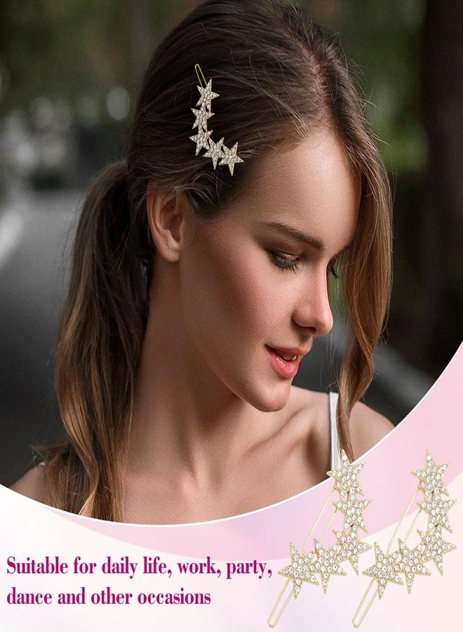 Mxxipp 2pcs Star Hair Pin for Women, Sparkly Rhinestone Hair Bang Clips, Non-Slip Shiny Star Hair Barrette Accessories for Long Short Straight Curly Hair- Gold - Image 3