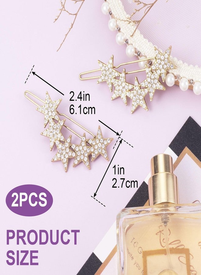 Mxxipp 2pcs Star Hair Pin for Women, Sparkly Rhinestone Hair Bang Clips, Non-Slip Shiny Star Hair Barrette Accessories for Long Short Straight Curly Hair- Gold - Image 2