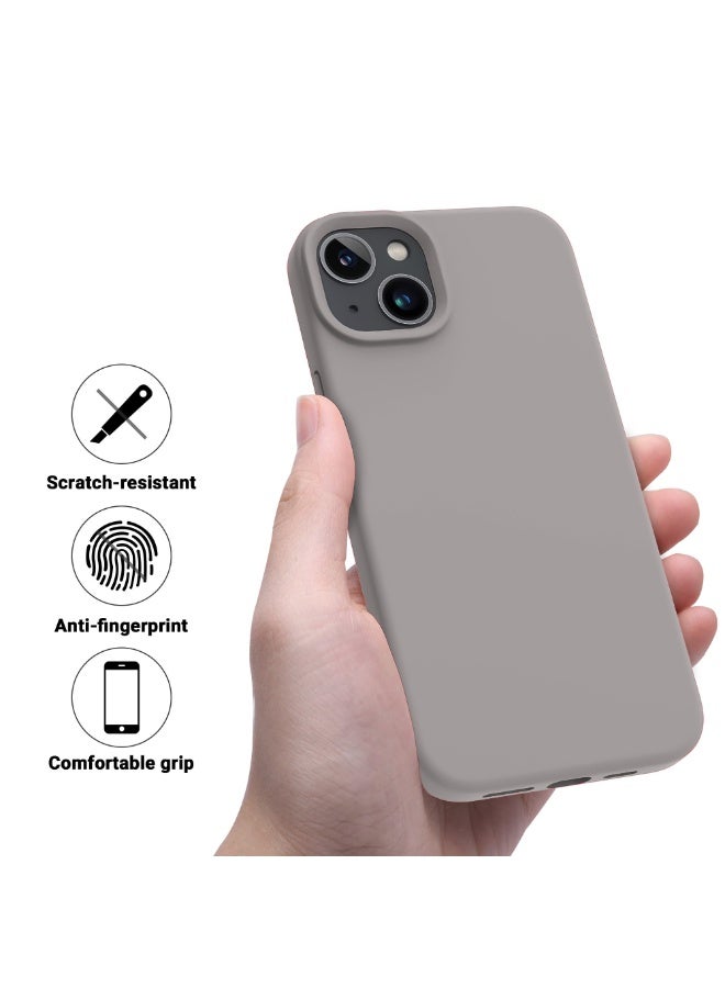 Compatible with iPhone 13/14 Case 6.1 Inch Slim Liquid Silicone 4 Layers Soft Gel Rubber Shockproof Protective Phone Case with Anti Scratch Microfiber Lining (Light Grey) - Image 4
