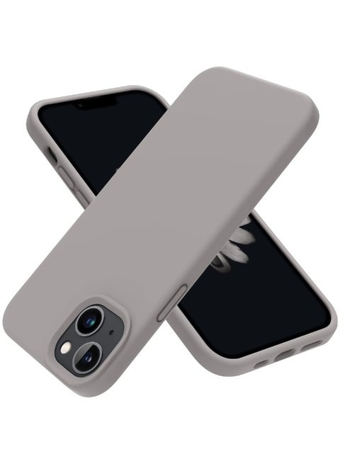 جراب متوافق مع iPhone 13/14 مقاس 6.1 بوصة، جراب هاتف نحيف من السيليكون السائل بأربع طبقات من المطاط الهلامي الناعم المقاوم للصدمات مع بطانة من الألياف الدقيقة المضادة للخدش (رمادي فاتح)