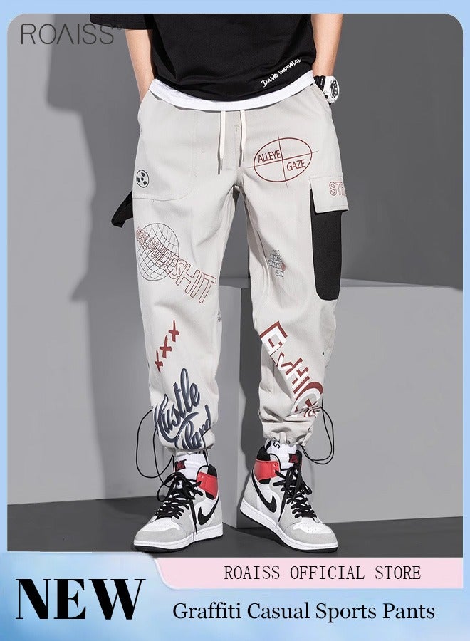 roaiss Graffiti Multi Pockets Loose Cargo Pants Fashion Oversized Hip Hop Trousers - Image 1