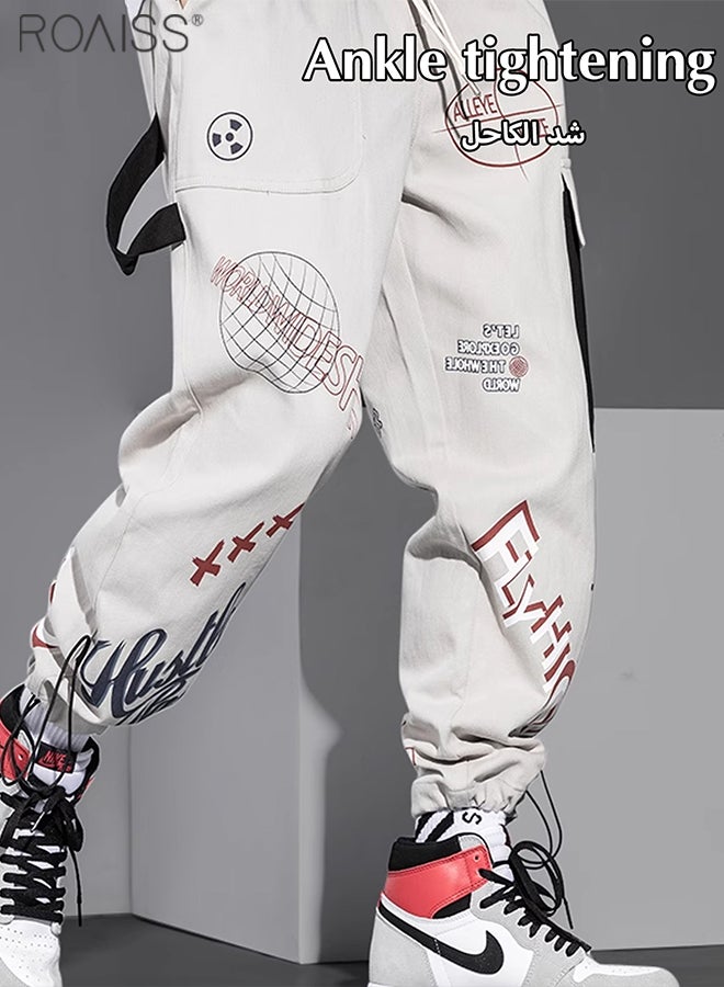 roaiss Graffiti Multi Pockets Loose Cargo Pants Fashion Oversized Hip Hop Trousers - Image 2