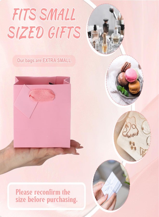 Qilery 50 Pcs Valentine Mini Paper Gift Bags Bulk with Tissue Paper Small Gift Bags with Handle and Tags for Birthday Wedding Galentine Mothers' Day Party Business(Pink,4.7 x 2.4 x 3.9'') - Image 3