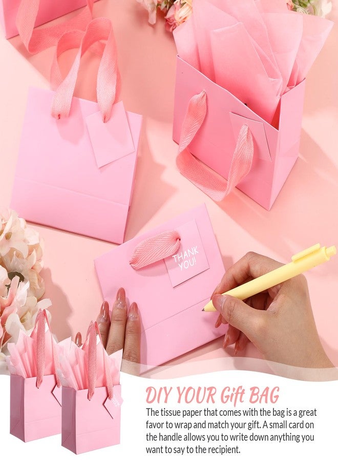 Qilery 50 Pcs Valentine Mini Paper Gift Bags Bulk with Tissue Paper Small Gift Bags with Handle and Tags for Birthday Wedding Galentine Mothers' Day Party Business(Pink,4.7 x 2.4 x 3.9'') - Image 5