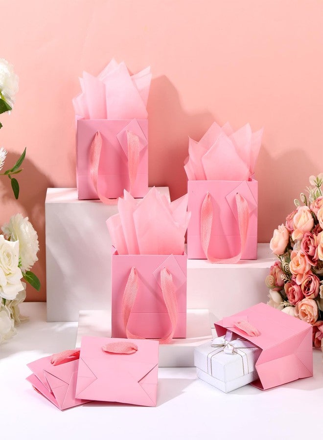 Qilery 50 Pcs Valentine Mini Paper Gift Bags Bulk with Tissue Paper Small Gift Bags with Handle and Tags for Birthday Wedding Galentine Mothers' Day Party Business(Pink,4.7 x 2.4 x 3.9'') - Image 4