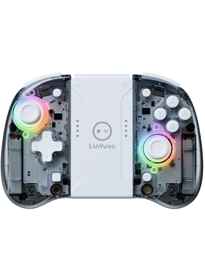 LinYuvo Classic Transparent Gamepad LinYuvo KS37B Wireless Joycon Controller for Switch, Switch Lite, Switch OLED with Colorful RGB Light, Metal Joystick, Six-Axis Gyroscope, Turbo Function, Adjustment Dual Vibration, Programmable Buttons, Programmable Mapping Function, Screenshot Function - Image 1