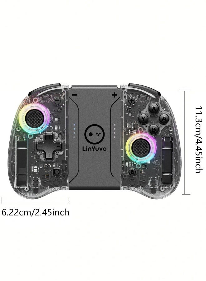 LinYuvo Classic Transparent Gamepad LinYuvo KS37B Wireless Joycon Controller for Switch, Switch Lite, Switch OLED with Colorful RGB Light, Metal Joystick, Six-Axis Gyroscope, Turbo Function, Adjustment Dual Vibration, Programmable Buttons, Programmable Mapping Function, Screenshot Function - Image 2