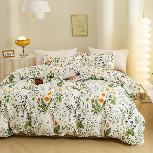 ECOCOTT Floral Duvet Cover Sets Queen Size,3 Pieces 100% Natural Cotton Floral Pattern 1 Duvet Cover with Zipper and 2 Pillowcases, Ultra Soft and Easy Care Breathable Cozy Simple Style Bedding Set - Image 4