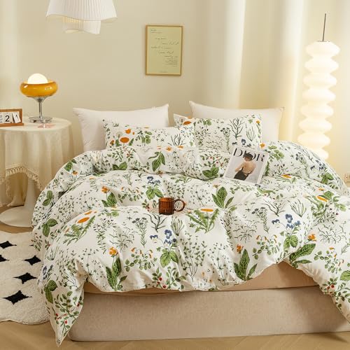 ECOCOTT Floral Duvet Cover Sets Queen Size,3 Pieces 100% Natural Cotton Floral Pattern 1 Duvet Cover with Zipper and 2 Pillowcases, Ultra Soft and Easy Care Breathable Cozy Simple Style Bedding Set - Image 5