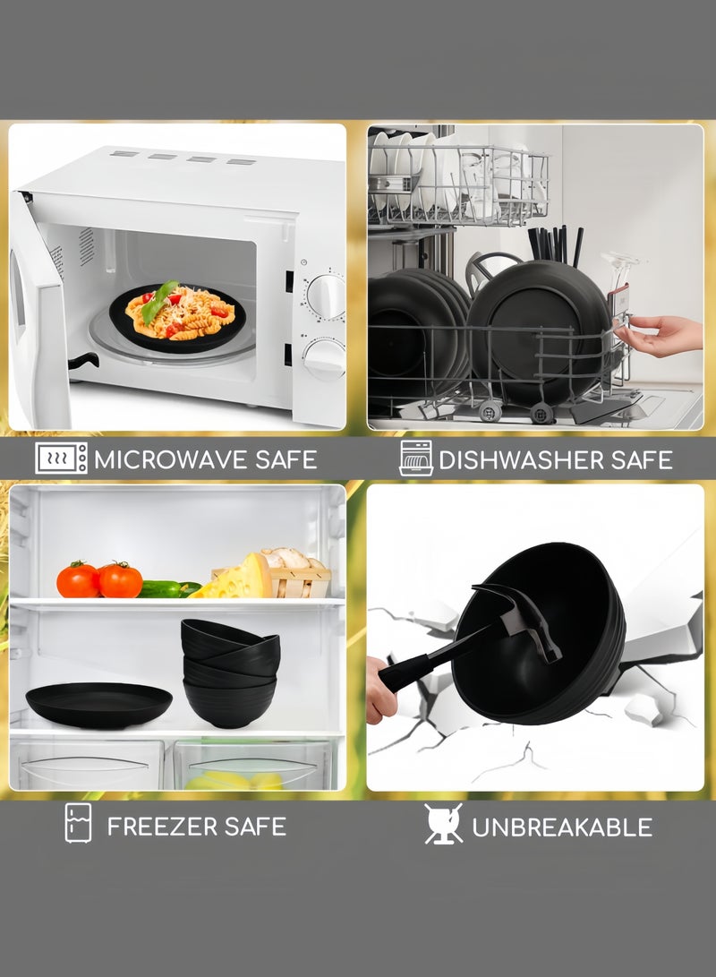 nihao طقم عشاء مكون من 42 قطعة، أطباق 6 بوصات من قش القمح، أطباق دائرية 9 بوصات، طبق مربع 5.5 بوصات، أكواب 3.15 بوصات، أدوات مائدة، طقم أدوات مائدة، خدمة لـ 8 أشخاص، أطباق عشاء، طبق حلوى، أطباق حبوب، أكواب، أطباق بلاستيكية ملونة غير قابلة للكسر للتخييم في الهواء الطلق، أسود ساحلي - Image 3