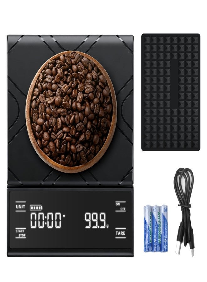 PTAZSCTC Coffee Scale with Timer, Rechargeable Espresso Scale & Coffee Bean Scale - 3kg/0.1g Precise Small Digital Kitchen Scale for Espresso Accessories Kit, Pour-Over, and Multi-Purpose Use - Image 1
