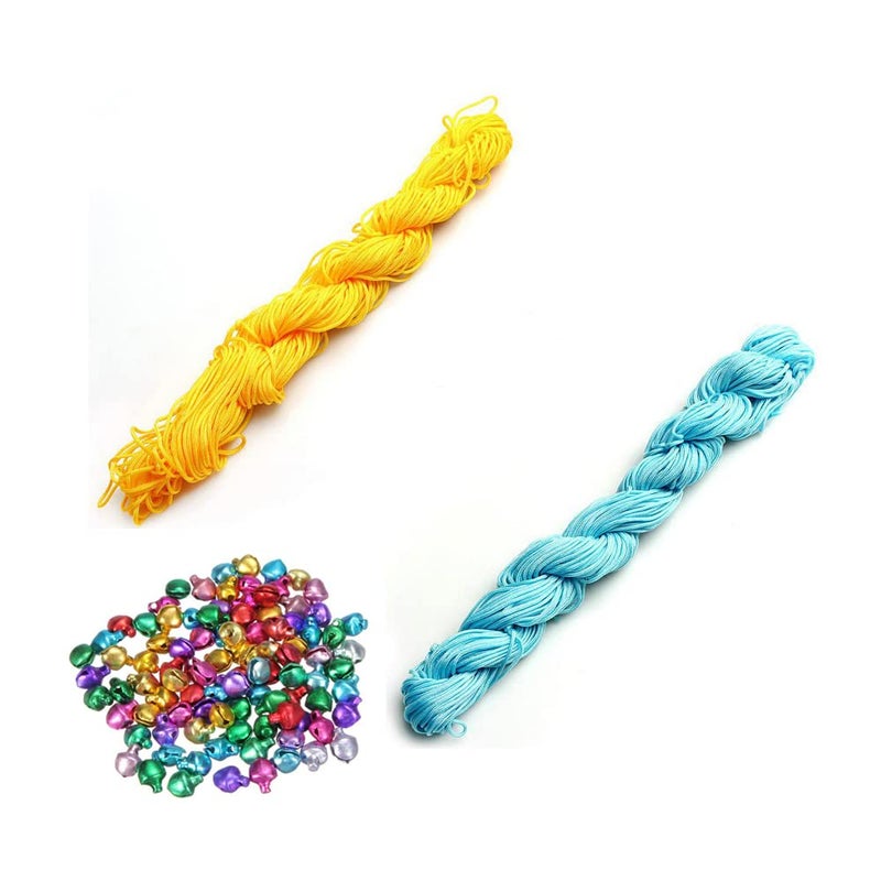 CRAFTS HAVELI Combo of Multi Ghungroo Beading Nylon Cord 30 Mtr Knot Macrame Braided String M_1mm Nylon_Yellow Sky Blue