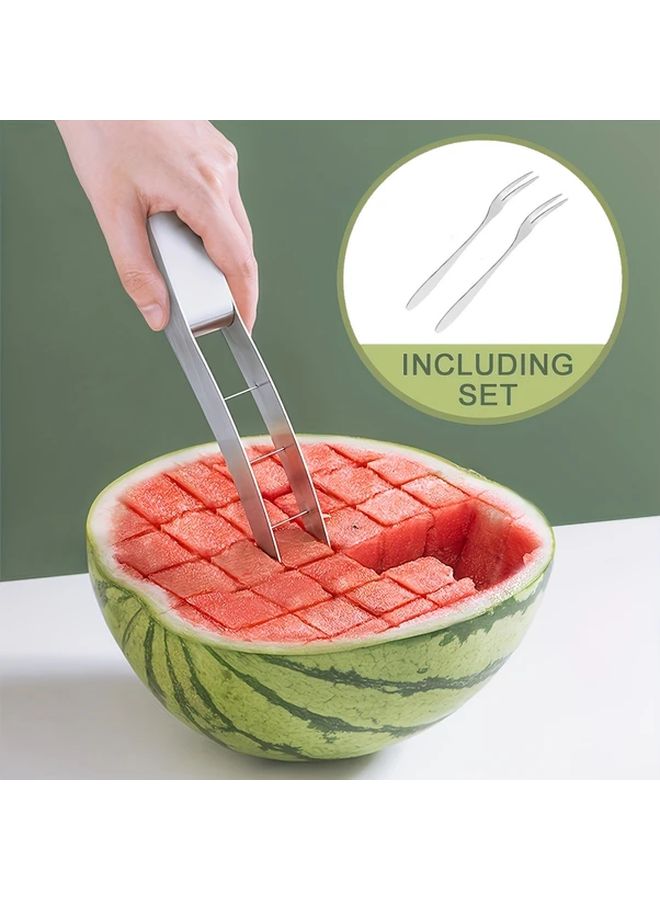 Watermelon Cutter With 2 Forks 304 Stainless Steel Quick Easy Cutting For Perfect Cubes - Image 3