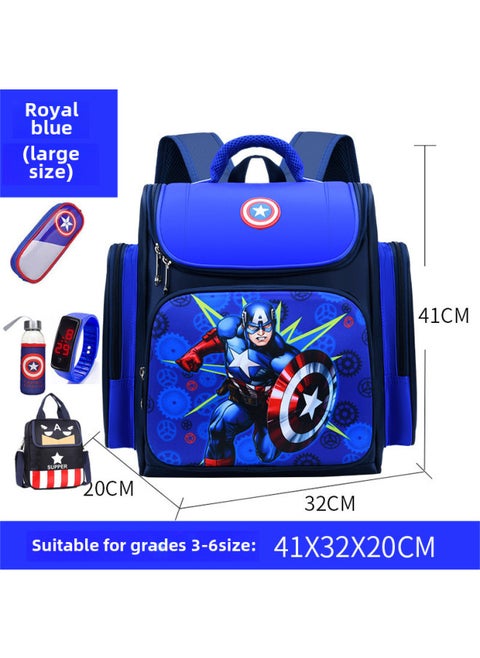 Kids School Backpack High Quality Leather Material Durable Double Strap Design Suitable For Primary School Students-Color:Space Captain Large + Pencil Case + Watch + Cup + Tutorial Bag