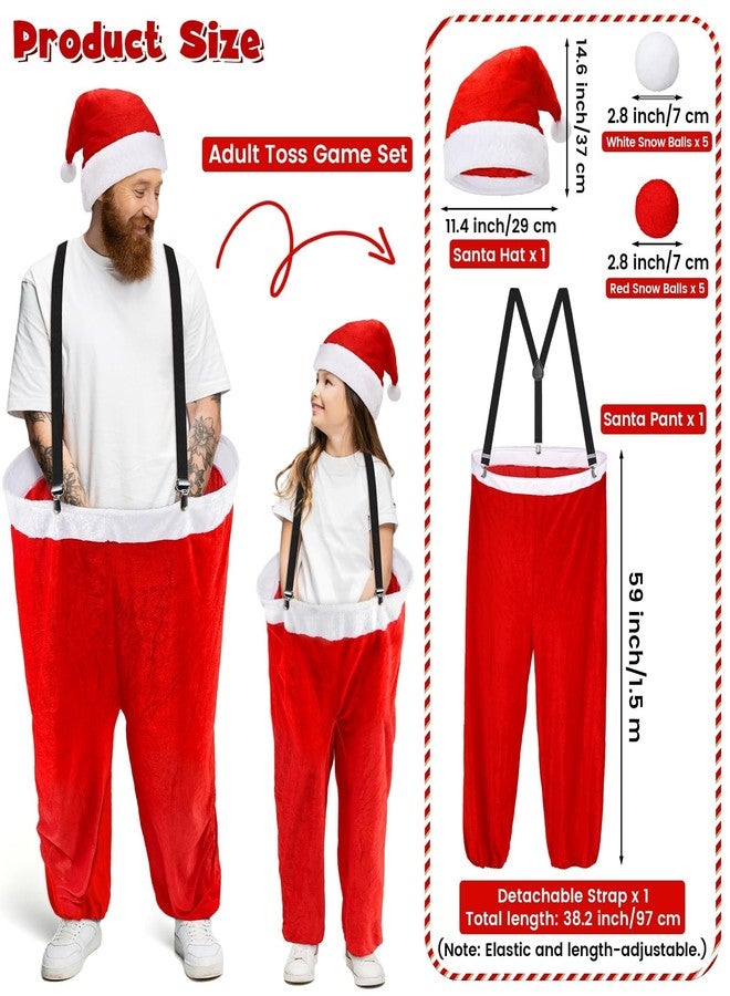 Elcoho 59 Inch Christmas Santa Pants Toss Game Set with Santa Hat, Detachable Strap, 10 Plush Snowballs, Outdoor Giant Pants Yard Toss Ball Games for Adults Family Backyard Game Holiday Party Activity - Image 2