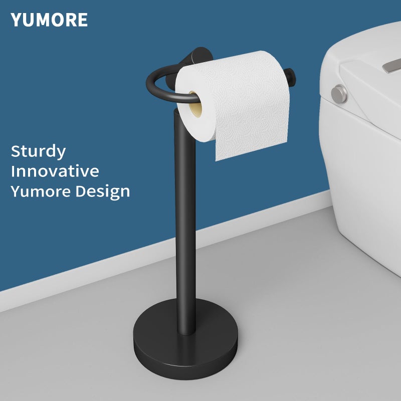 YUMORE Heavy Weighted Toilet Paper Holder Stand, No Drill Freestanding Bathroom Tissue Roll Stand, Stable Floor Standing Paper Roll Dispenser for Bathroom, Bedroom, Vanity - Image 2