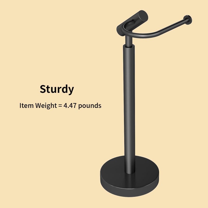 YUMORE Heavy Weighted Toilet Paper Holder Stand, No Drill Freestanding Bathroom Tissue Roll Stand, Stable Floor Standing Paper Roll Dispenser for Bathroom, Bedroom, Vanity - Image 3