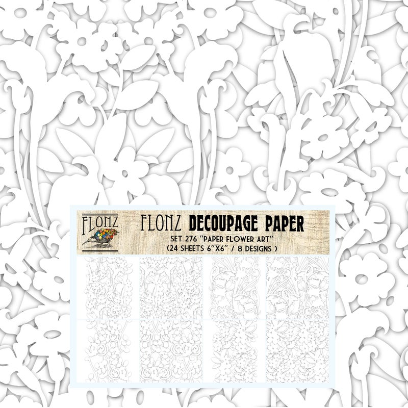 Decoupage Paper Pack (24 Sheets 6"x6") Paper Flower Art # Vintage Styled Pattern Paper for Decoupage, Craft and Scrapbooking