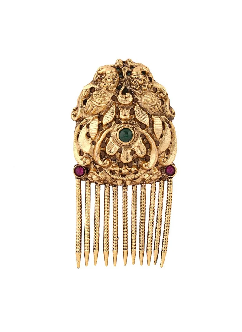 برياسي Women Twin Peacock Carved Embellished Comb Pin