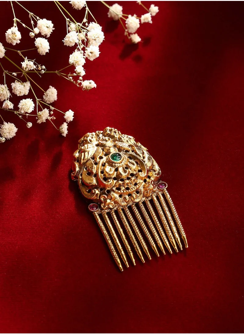 Priyaasi Women Twin Peacock Carved Embellished Comb Pin