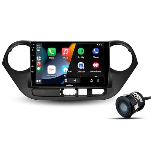 Audio Wheels Wireless CarPlay & Stereo Auto 9inch 1280P Car Android Display with Gorilla Glass | Android 13 | TS-9 Processor | 2GB & 32GB +Frame+HD Camera Included (Hyundai i10 Grand) - Image 1