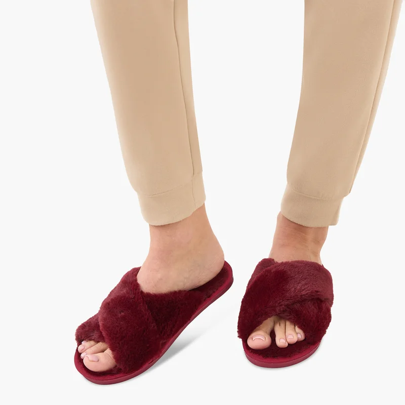 Splash FAV Cross Strap Faux Fur Bedroom Slippers
