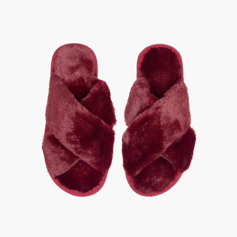 Splash FAV Cross Strap Faux Fur Bedroom Slippers