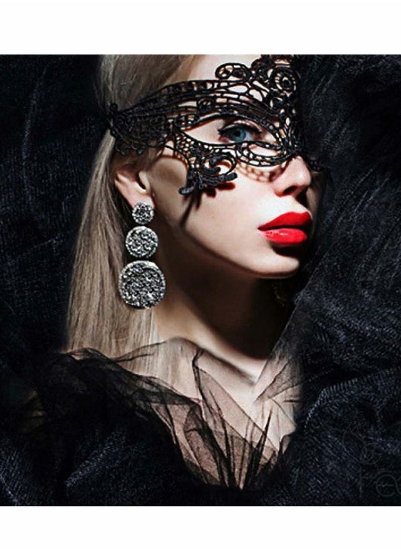 NIBEMINENT - 4 Pieces Women Lace Eye Mask, Masquerade Masks Mysterious Face Venetian Eyemask for Carnival Party Costume Ball, Black - Image 1